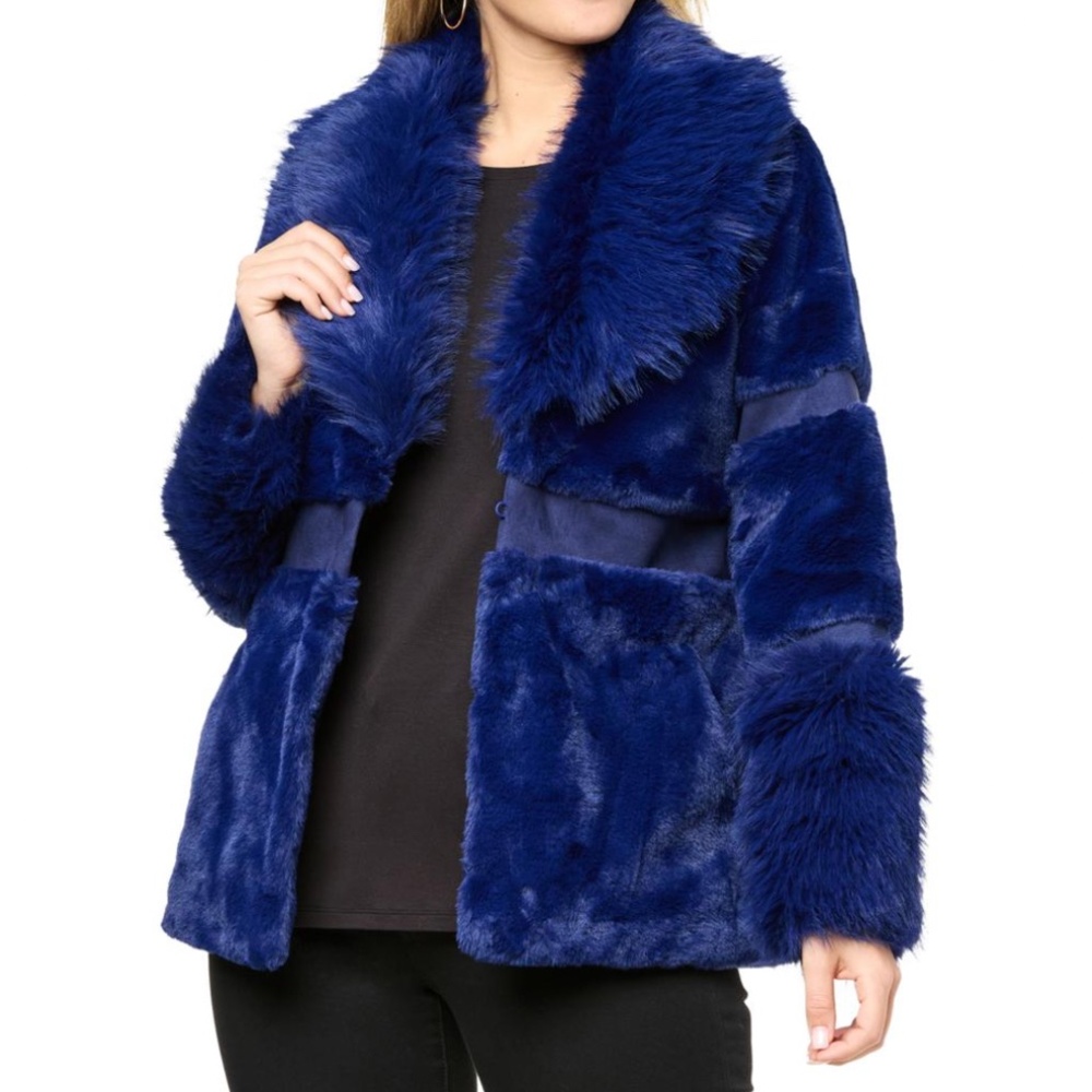 Kathy Ireland Blue Faux Fur Jacket, size Medium - NWT